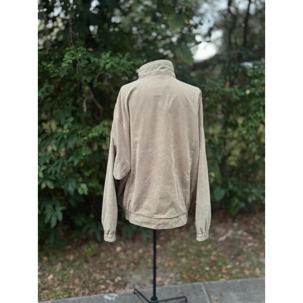 Y2K bomber jacket Boast Golf Windbreaker Jacket unisex XL light brown Zip Up - Picture 5 of 11